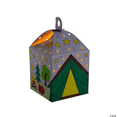 Colorful constructed box tent  scene with star patterns on a transparent background
