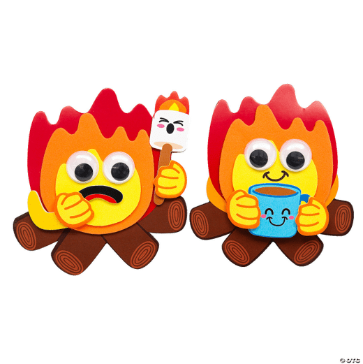 Two campfire characters with one holding a coffee cup on a transparent background