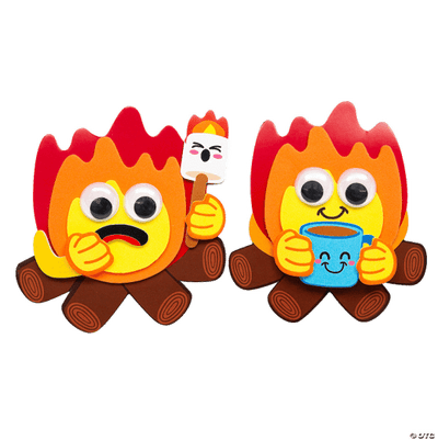 Two campfire characters with one holding a coffee cup on a transparent background