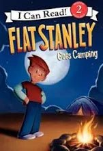 Book cover of 'Flat Stanley Goes Camping' featuring a character by a campfire.