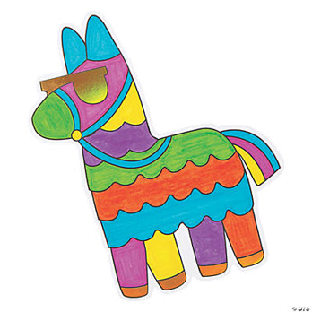 Colorful paper cutout of a pinata on a white background