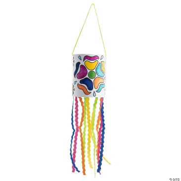 Colorful windsock with a star-shaped top on a white background