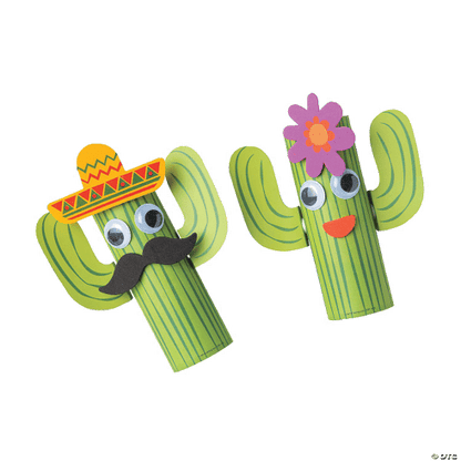 Two cacti craft rolls with a sombrero and flower on a transparent background