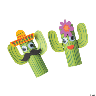 Two cacti craft rolls with a sombrero and flower on a transparent background