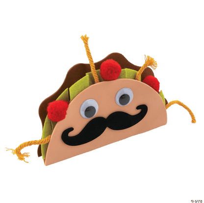 Taco craft with a face, mustache, and pom-pom hair on a transparent background