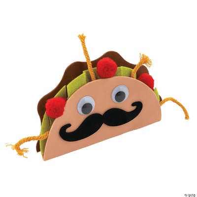 Taco craft with a face, mustache, and pom-pom hair on a transparent background