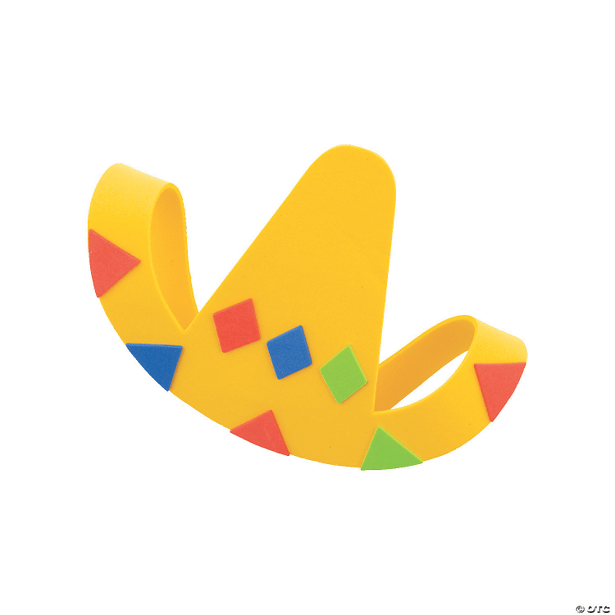 Yellow sombrero with colorful square shapes on a transparent background