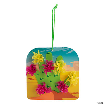 Decorative hanging craft with cactus and flower design on a white background
