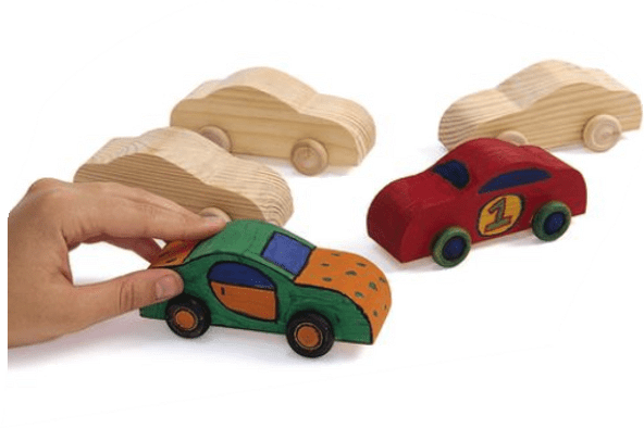 Wooden cars on a white background