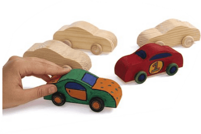 Wooden cars on a white background