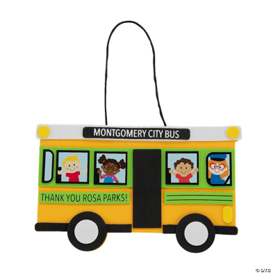 Decorative school bus craft with children's faces and 'Montgomery City Bus' text on a clear background.