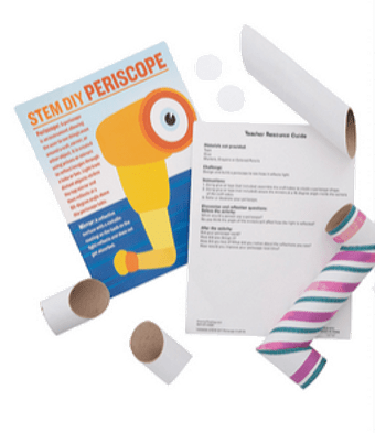 Periscope kit with instructions and materials on a green background