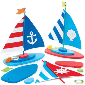 Colorful sailboats with striped sails on a white background