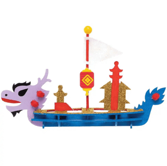 Colorful boat with dragon head on a transparent background