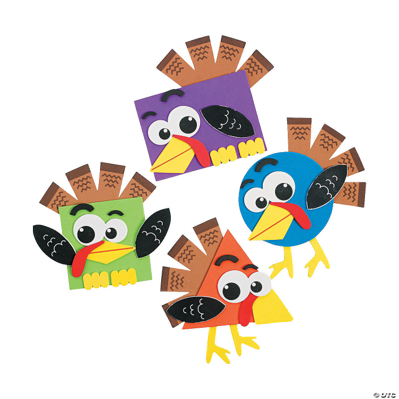 Colorful paper turkey geometric craft pieces on a white background