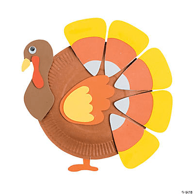 Colorful paper plate turkey craft on a transparent background