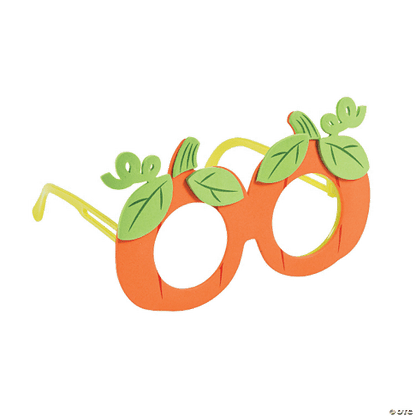 Pumpkin-shaped eyeglasses with green leaves on a transparent background