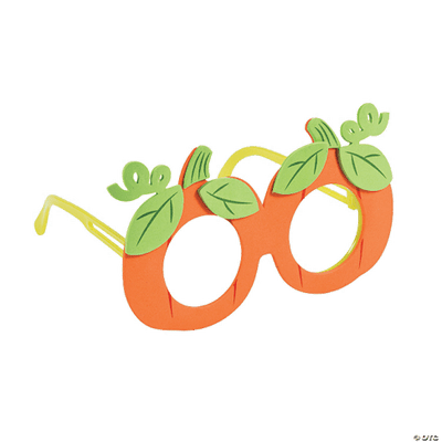 Pumpkin-shaped eyeglasses with green leaves on a transparent background