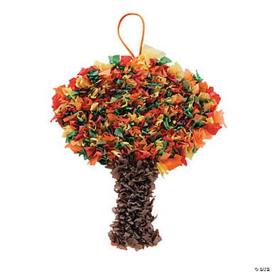 Decorative crinkle tissue tree craft made on a white background