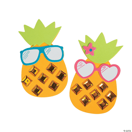 Jeweled pineapple magnet crafts on a white background