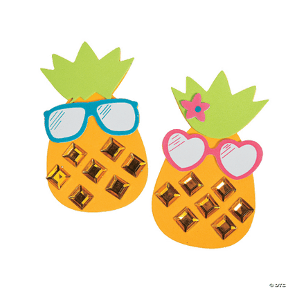 Jeweled pineapple magnet crafts on a white background