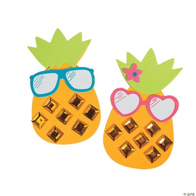 Jeweled pineapple magnet crafts on a white background