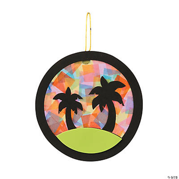 Acetate issue paper island with 2 palm trees on a white background 