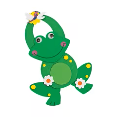 Green foam frog door hanger on a white background.