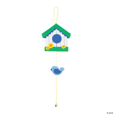 Decorative birdhouse with a blue bird on a white background