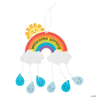 Hanging craft with rainbow, sun, clouds, and raindrops on a transparent background