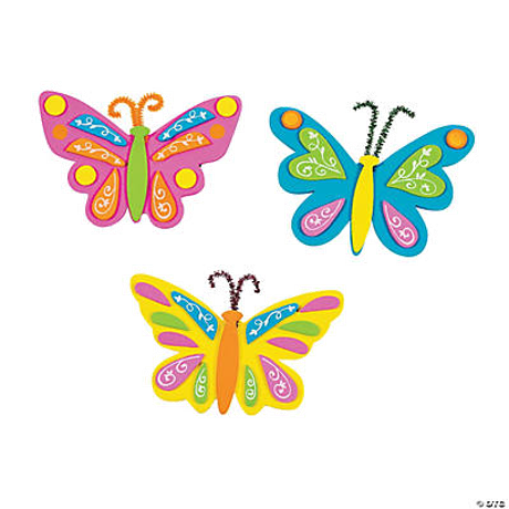 3 colorful butterflies on a white background