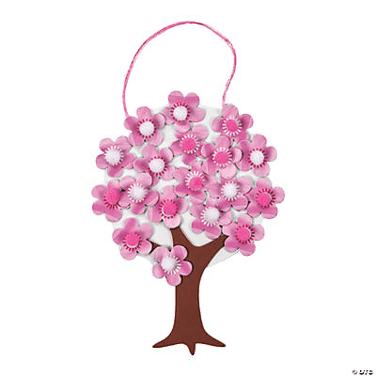 Cherry tree design with pink flowers on a transparent background