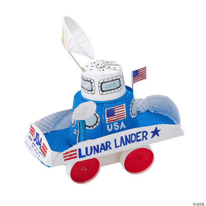 Lunar lander with USA flags on a white background