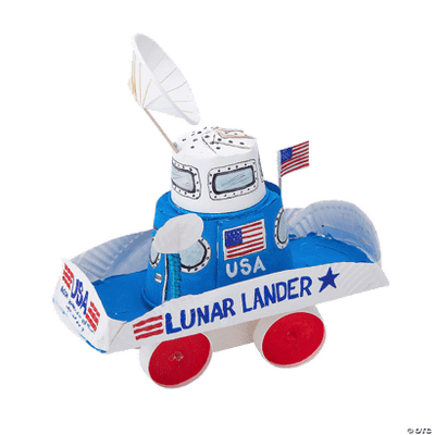 Lunar lander with USA flags on a white background