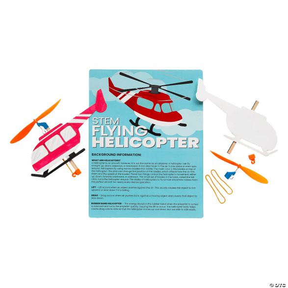 STEM flying helicopter kit with instructions on a green background