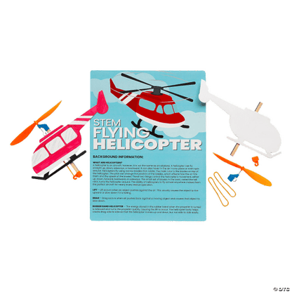 STEM flying helicopter kit with instructions on a green background