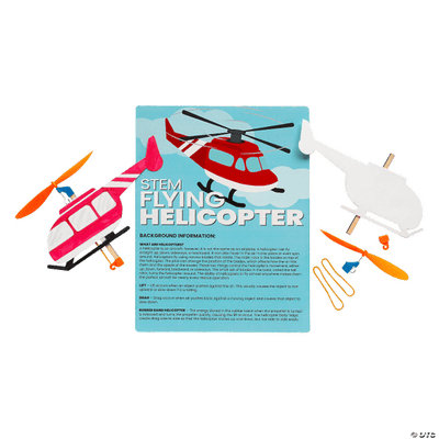 STEM flying helicopter kit with instructions on a green background