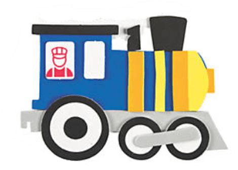 Colorful  train engine with a smiling face on a transparent background