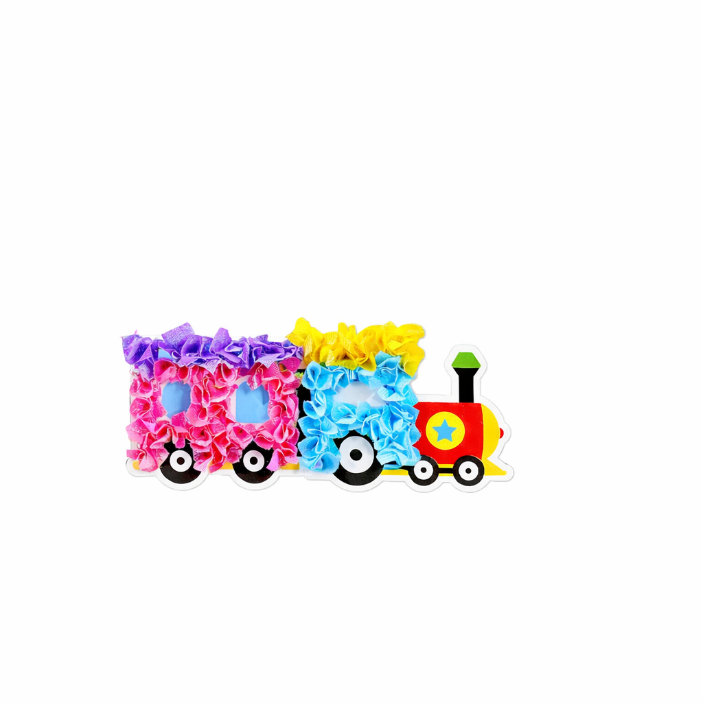 Colorful train made of fabric on a white background