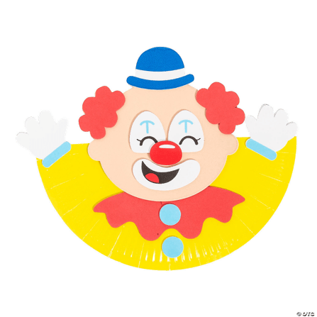 Yellow paper plate rocker clown craft on a white background.
