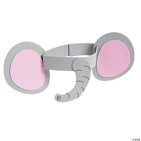 Gray foam elephant headband with pink ears on a white background.