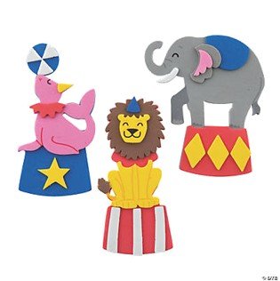 Circus animal magnet craft on a white background.