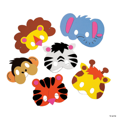 Set of colorful animal masks on a transparent background