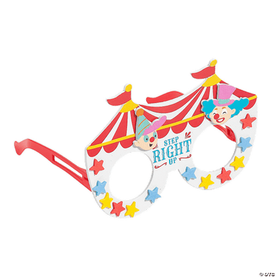 Red circus glasses with foam decorations on a white background.