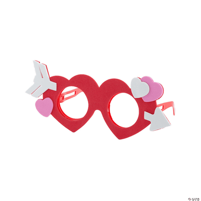 Red heart-shaped sunglasses with decorative elements on a transparent background