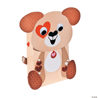 Cardboard puppy with heart designs on a transparent background