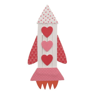 Decorative rocket with heart shapes on a white background