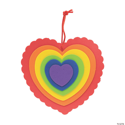 Colorful heart-shaped craft with a hanging string on a transparent background