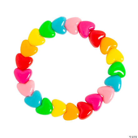 Colorful heart-shaped bead bracelet on a white background