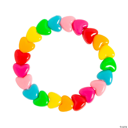 Colorful heart-shaped bead bracelet on a white background